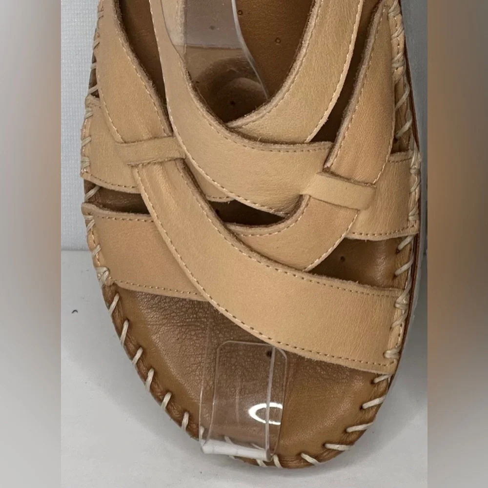 Spring Step Tan and Camel Leather Sandal Wedge - Picture 10 of 12